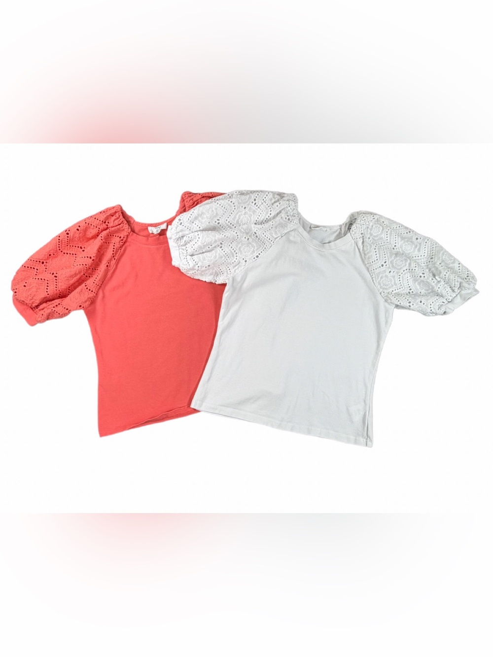 A LOVES A Girls Set of 2 Puff Eyelet Sleeve Cotton Tops - Large